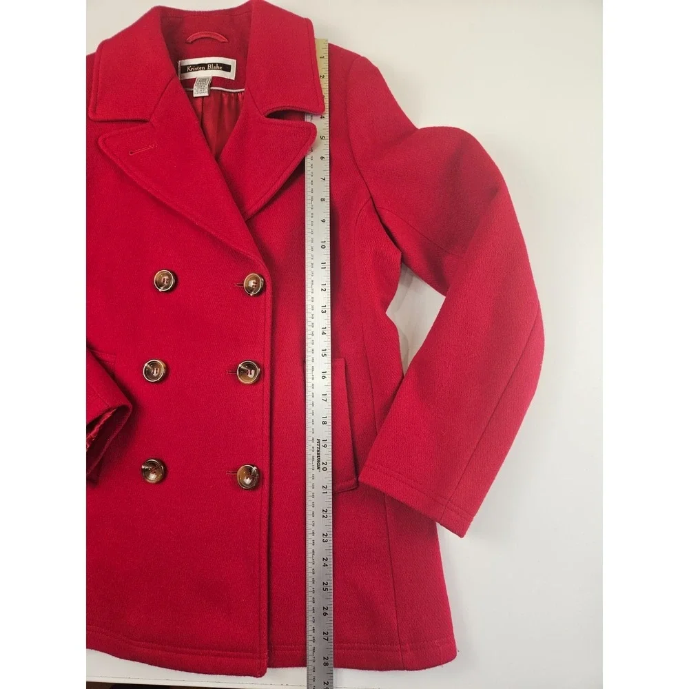 Kristen Blake Thick Wool Pea Coat Double‎ Breasted Red Tailored Women's
